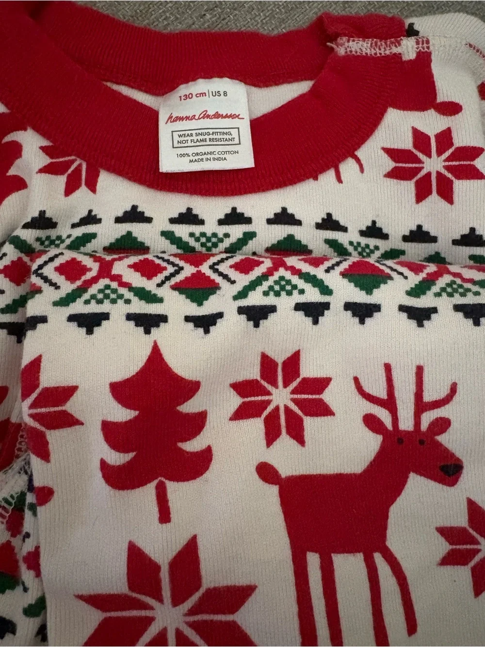 Hanna Anderson - Dear Deer Red & White Fair Isle Kids Pajamas -